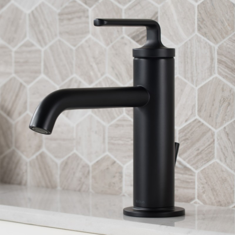 Ramus™ Single Handle Bathroom Sink Faucet with Lift Rod Drain in Matte Black