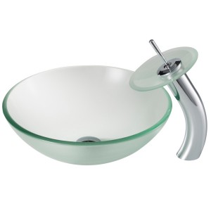 KRAUS Frosted Glass Bathroom Vessel Sink and Water...