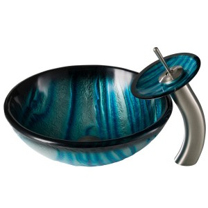 AUS Nature Series™ Blue Glass Bathroom Vessel Si...