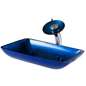 KRAUS Rectangular Blue Glass Bathroom Vessel Sink ...