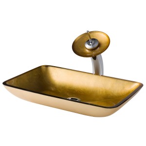KRAUS Rectangular Gold Glass Bathroom Vessel Sink ...