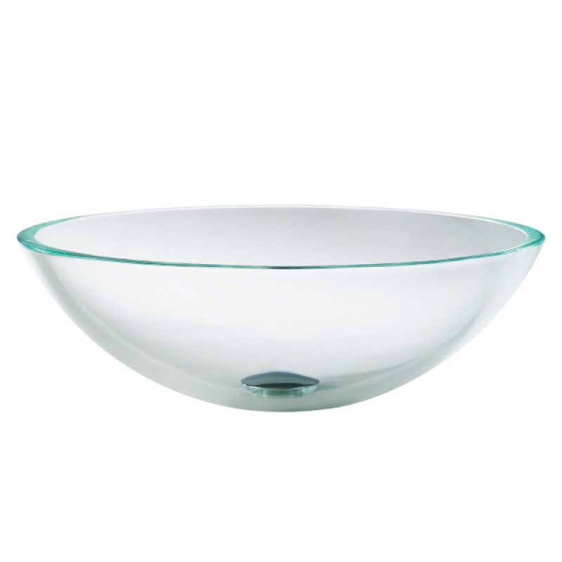KRAUS Round Crystal Clear Glass Vessel Bathroom Sink, 16 1/2 inch