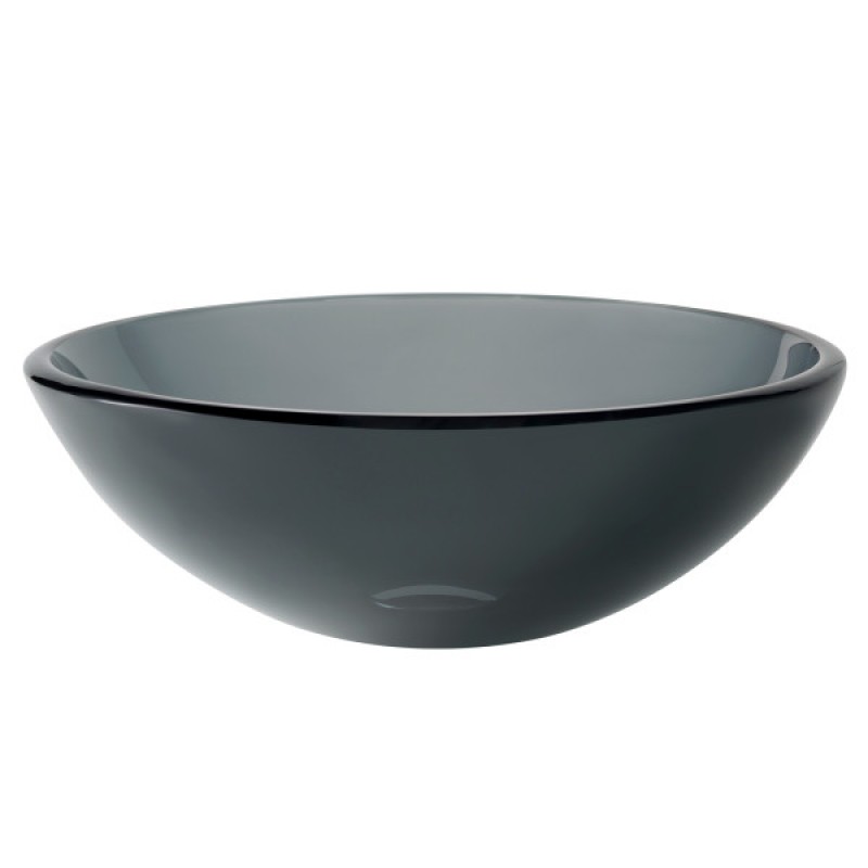 KRAUS Round Clear Black Glass Vessel Bathroom Sink, 14 inch