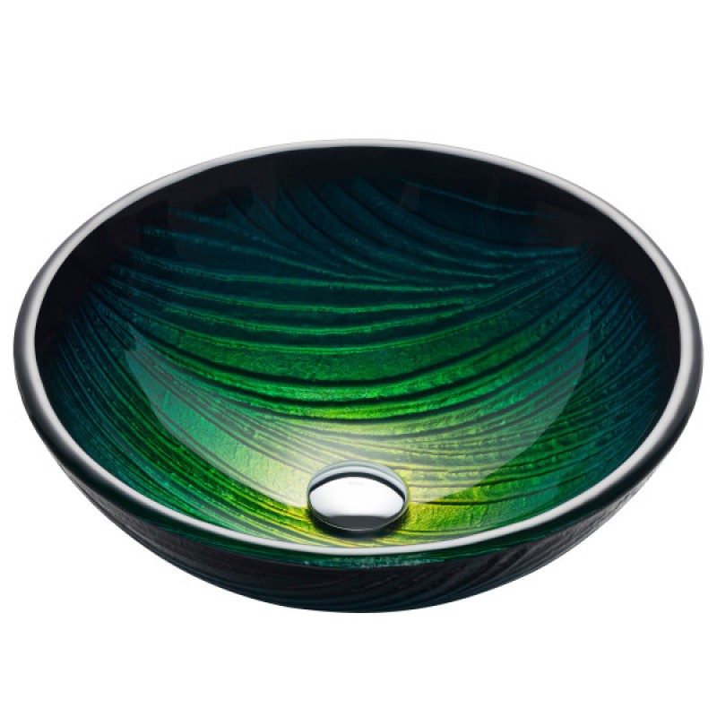 KRAUS Nature Series™ Round Green Glass Vessel Bathroom Sink, 17 inch