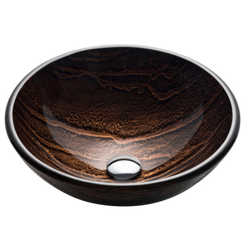 KRAUS Nature Series™ Round Brown Glass Vessel Bathroom Sink, 17 inch