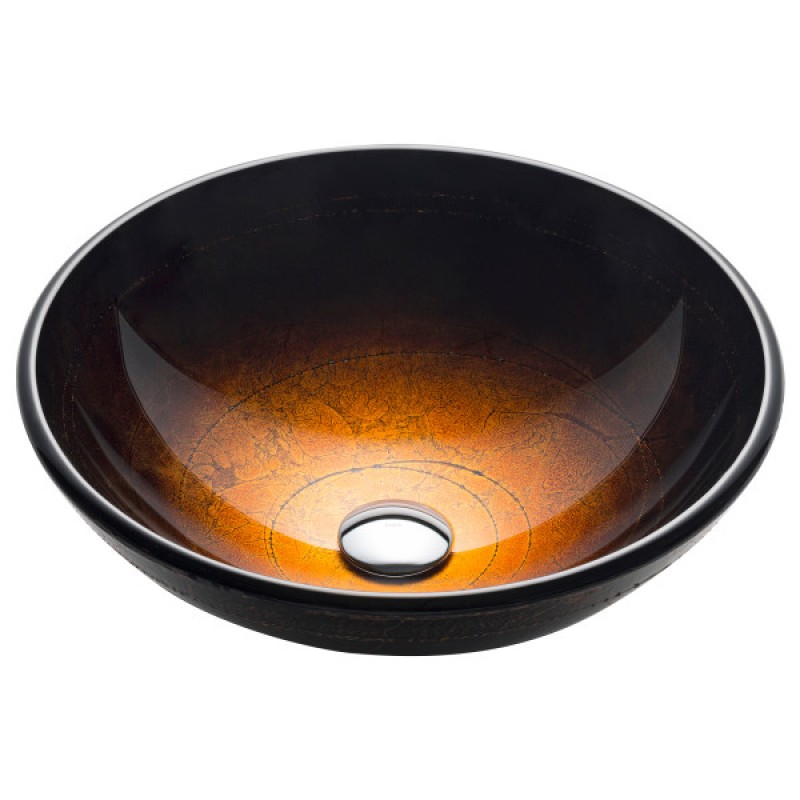 KRAUS Round Copper Brown Glass Vessel Bathroom Sink, 16 1/2 inch