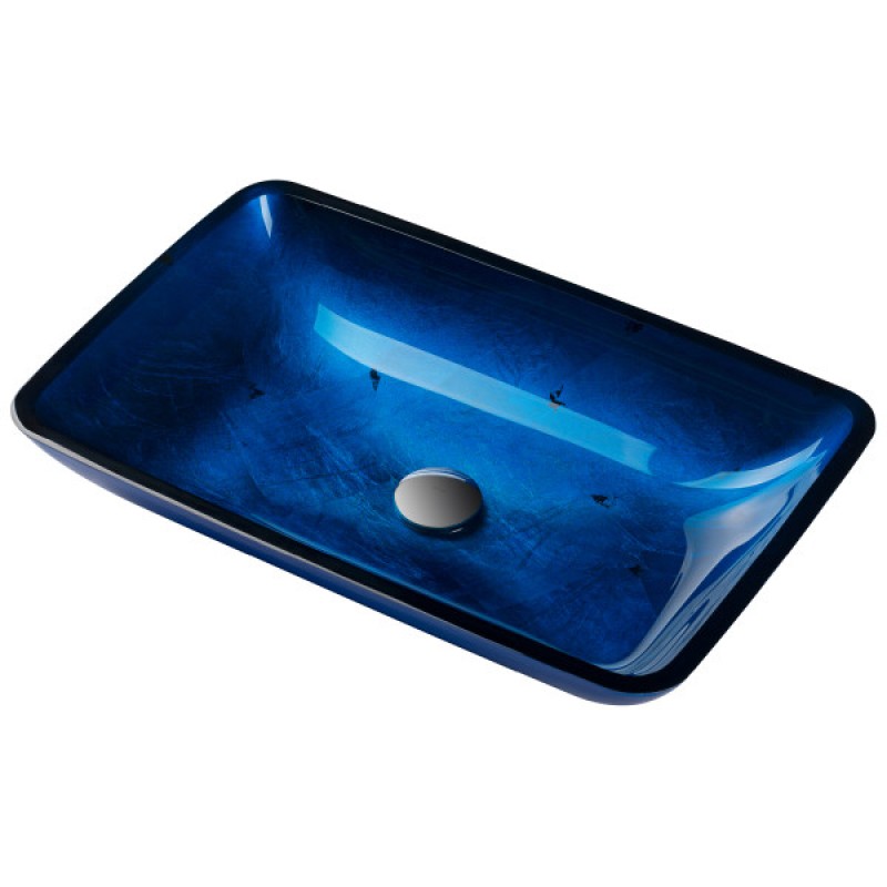KRAUS Rectangular Blue Glass Vessel Bathroom Sink, 22 inch