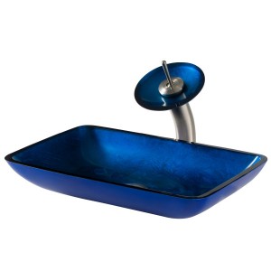 KRAUS Rectangular Blue Glass Bathroom Vessel Sink ...