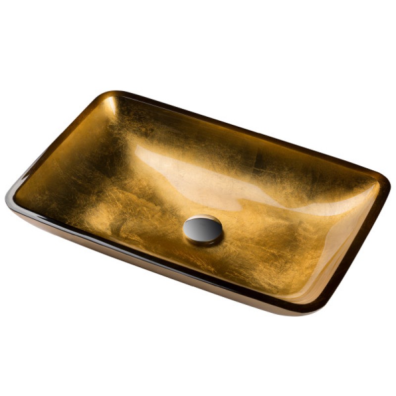 KRAUS Rectangular Gold Glass Vessel Bathroom Sink, 22 inch