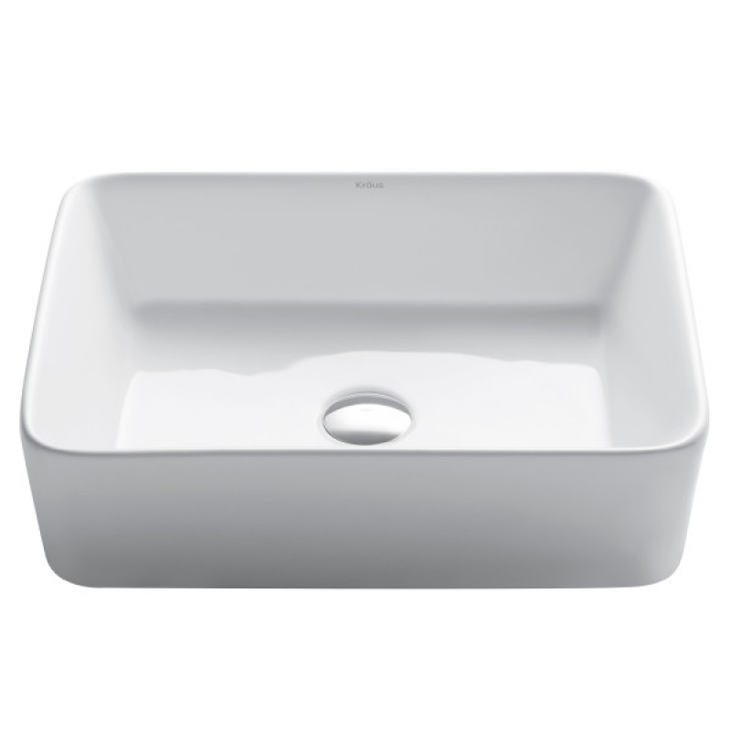 KRAUS Elavo™ Modern Rectangular Vessel White Porcelain Ceramic Bathroom Sink, 19 inch