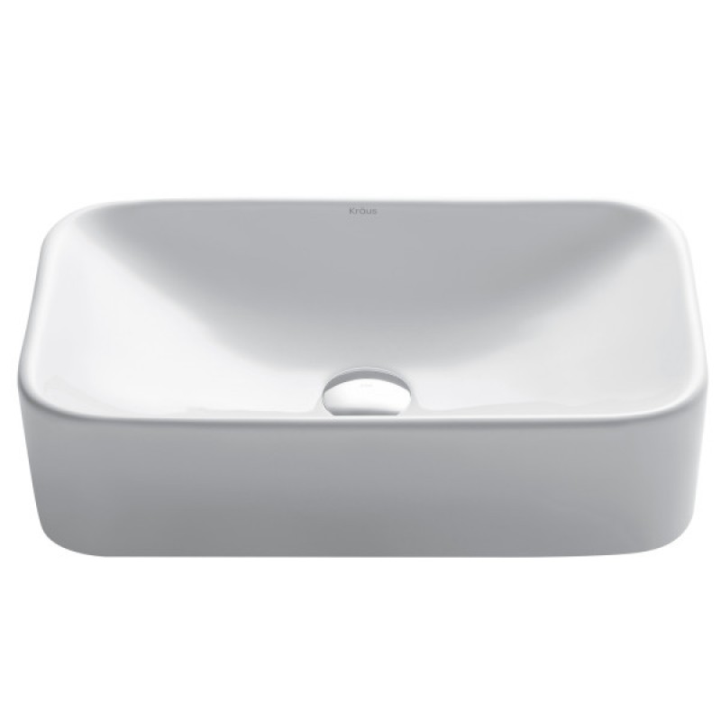 KRAUS Elavo™ Rectangular Vessel White Porcelain Ceramic Bathroom Sink, 19 inch