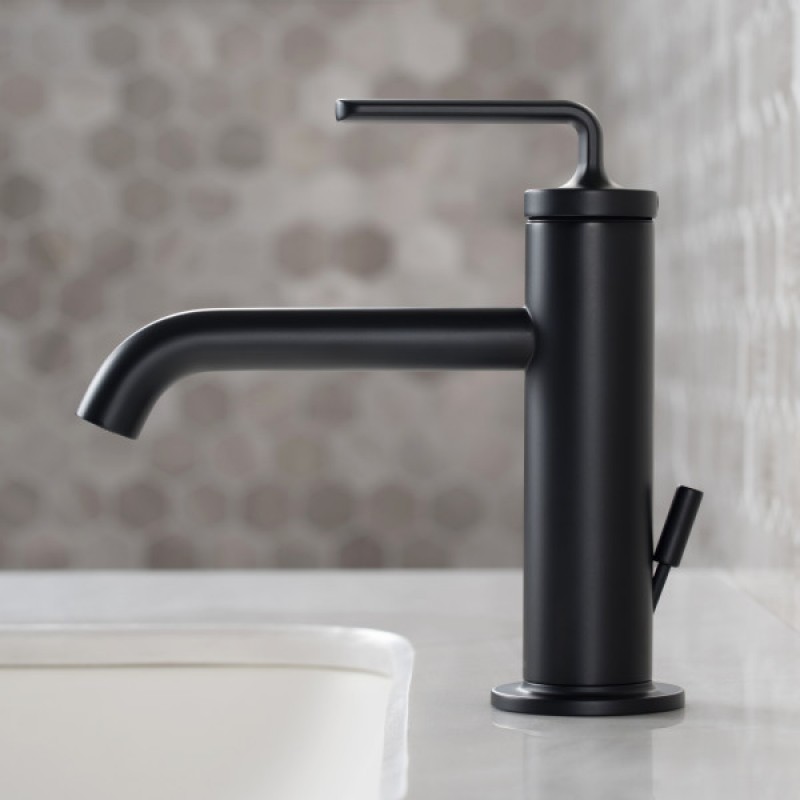Ramus™ Single Handle Bathroom Sink Faucet with Lift Rod Drain in Matte Black