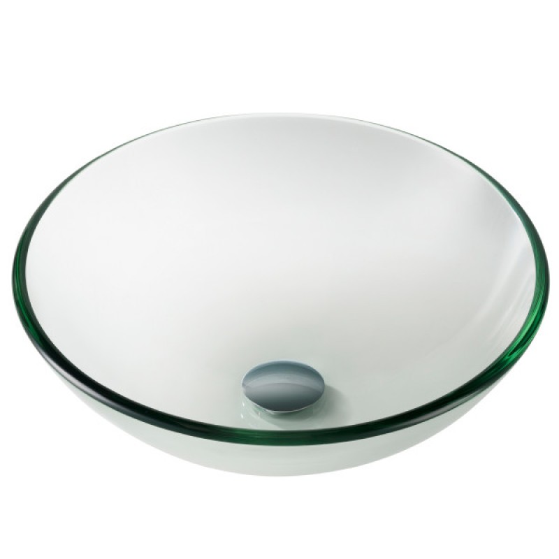 KRAUS Round Clear Glass Vessel Bathroom Sink, 16 1/2 inch