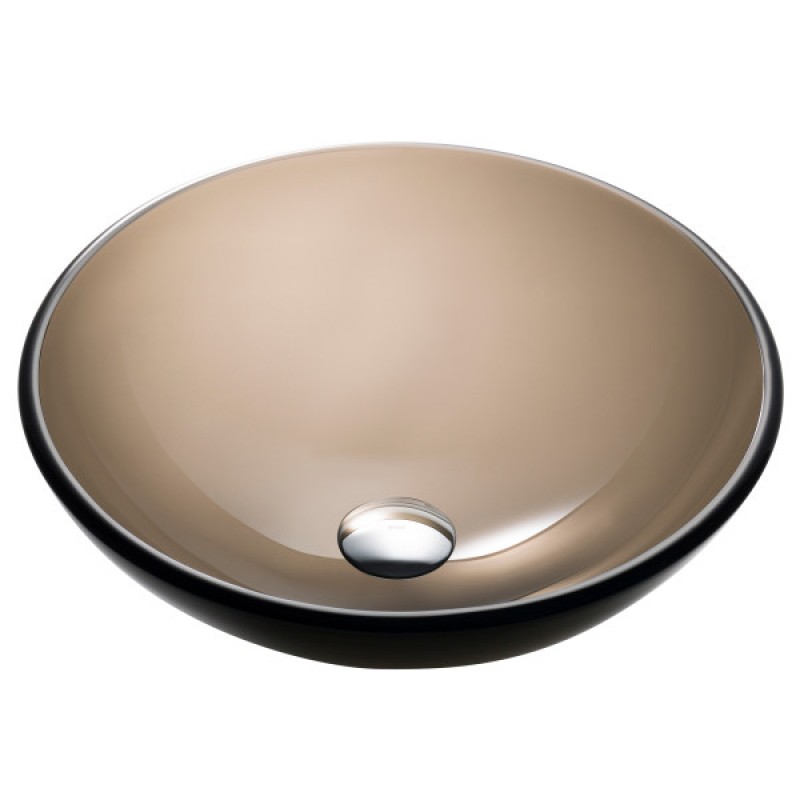 KRAUS Round Clear Brown Glass Vessel Bathroom Sink, 14 inch