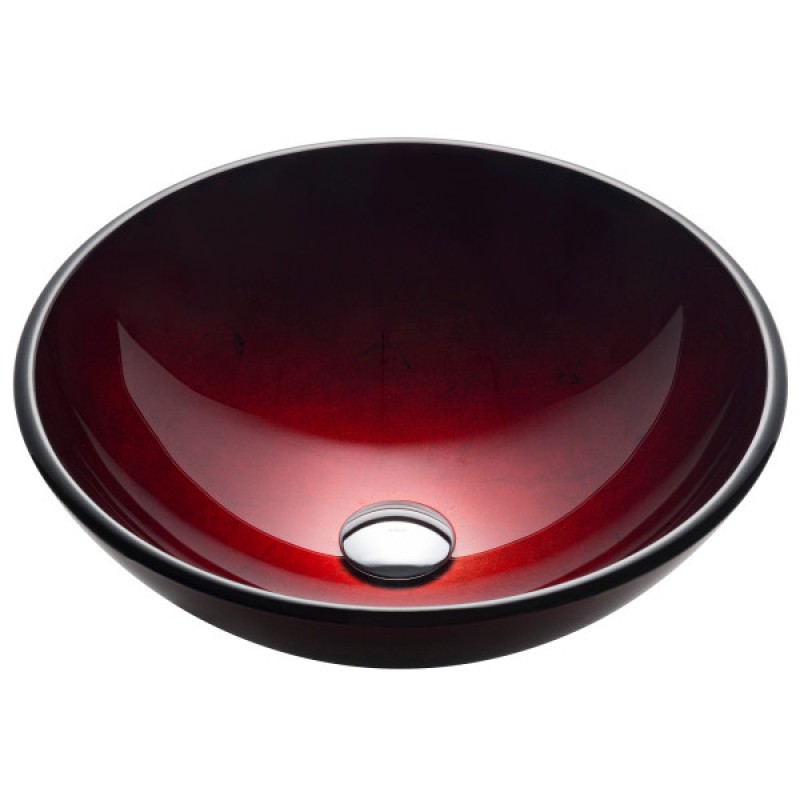 KRAUS Round Red Glass Vessel Bathroom Sink, 16 1/2 inch