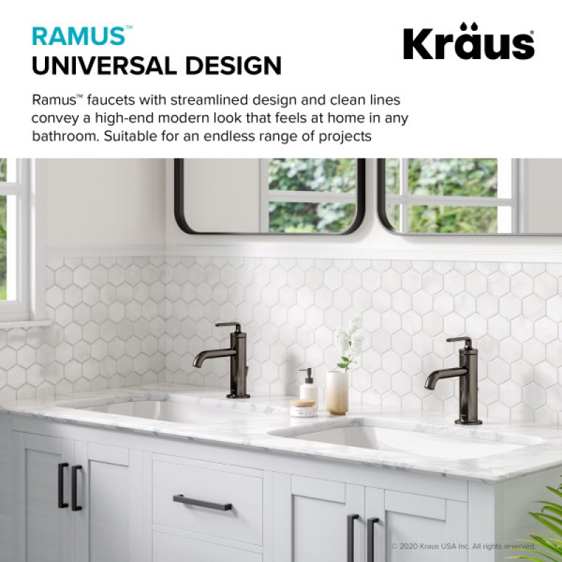 Ramus™ Single Handle Bathroom Sink Faucet with Lift Rod Drain in Gunmetal