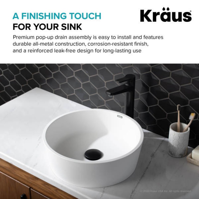 KRAUS Pop-Up Drain for Bathroom Sink in Matte Black