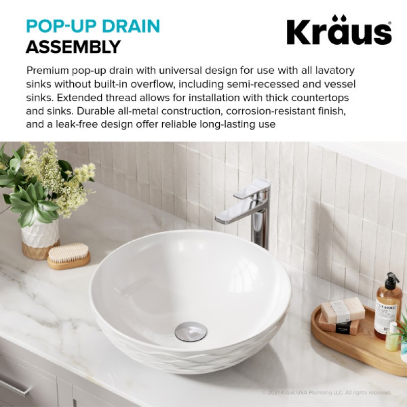 KRAUS® Bathroom Sink Pop-Up Drain with Extended Thread in Chrome