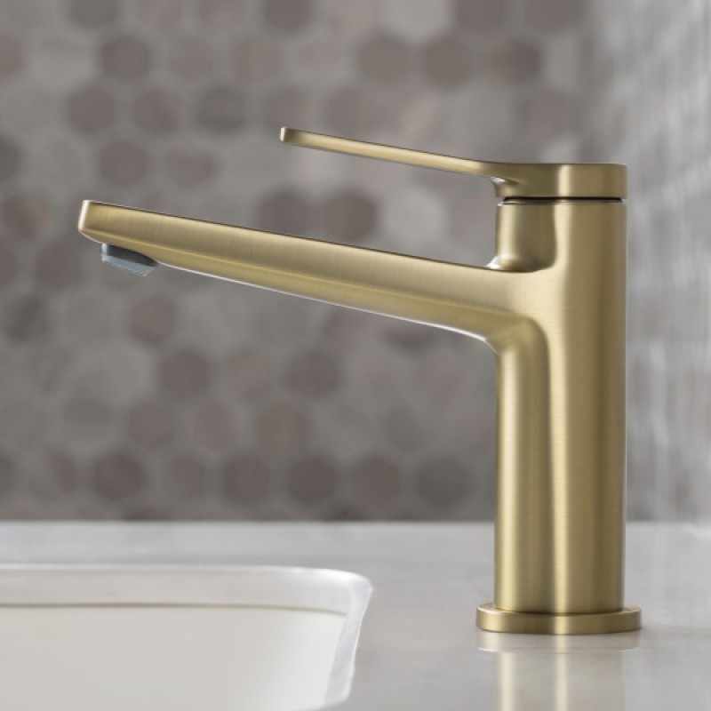 Indy™ Single Handle Bathroom Faucet and Pop Up Drain with Overflow in Brushed Gold