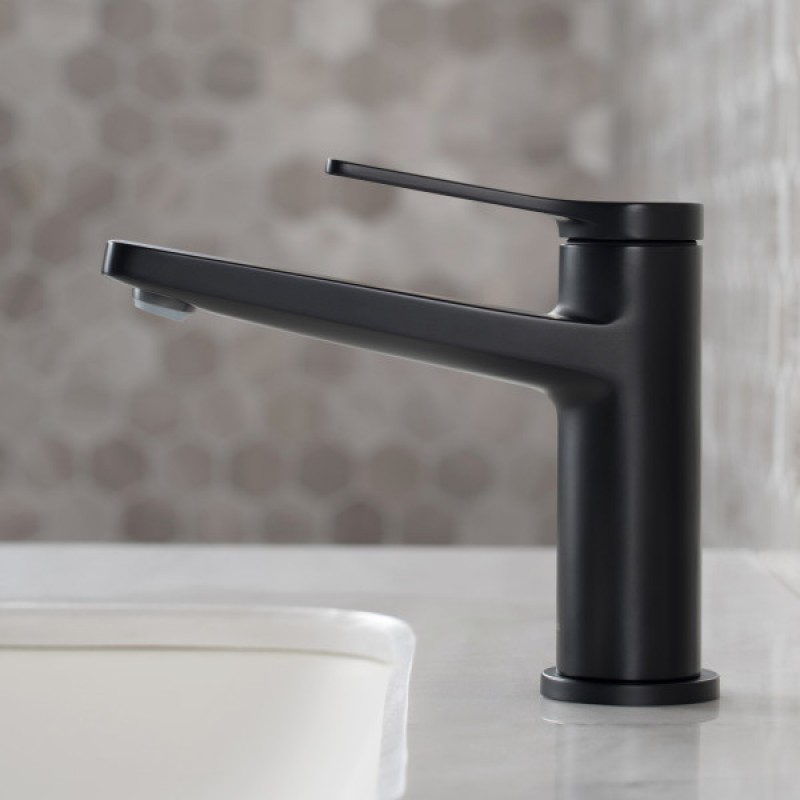 Indy™ Single Handle Bathroom Faucet in Matte Black and Pop Up Drain with Overflow