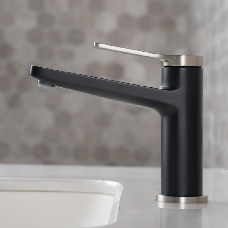 Indy™ Single Handle Bathroom Faucet in Spot Free Stainless Steel/Matte Black and Pop Up Drain with Overflow