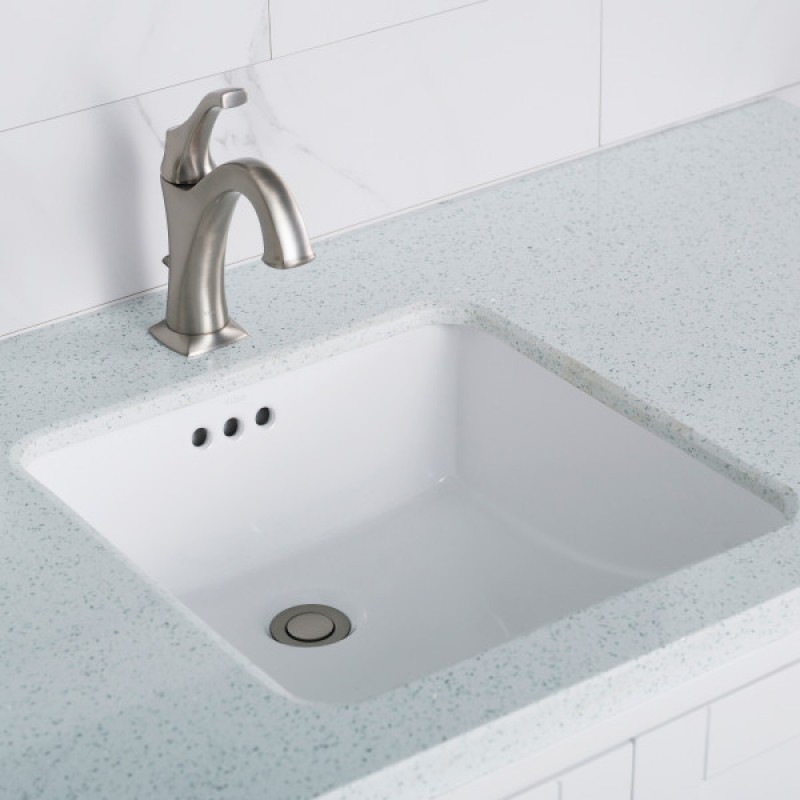KRAUS Elavo™ 17-inch Square Undermount White Porcelain Ceramic Bathroom Sink with Overflow