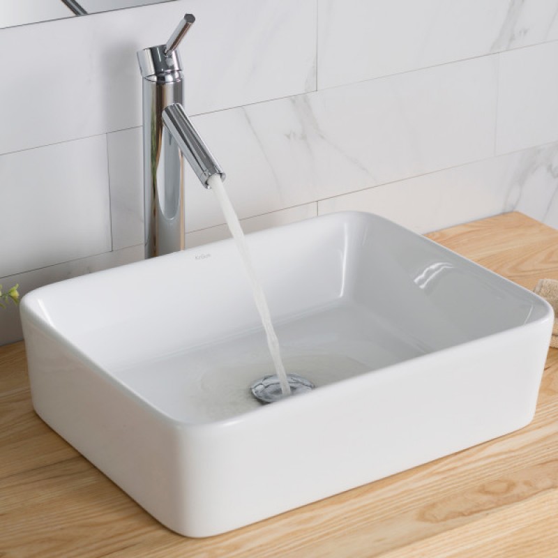 KRAUS Elavo™ Modern Rectangular Vessel White Porcelain Ceramic Bathroom Sink, 19 inch (2-Pack)