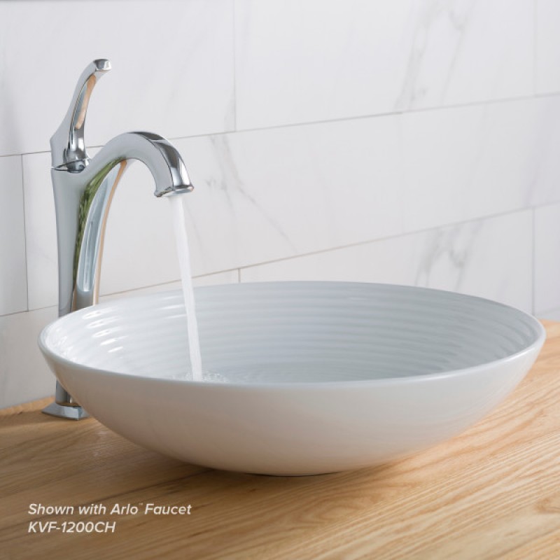 KRAUS Viva™ Round White Porcelain Ceramic Vessel Bathroom Sink with Pop-Up Drain, 16 1/2 in. D x 4 3/8 in. H