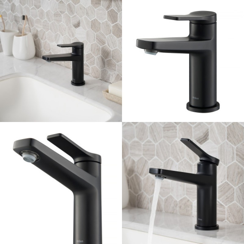 Indy™ Single Handle Bathroom Faucet in Matte Black and Pop Up Drain with Overflow
