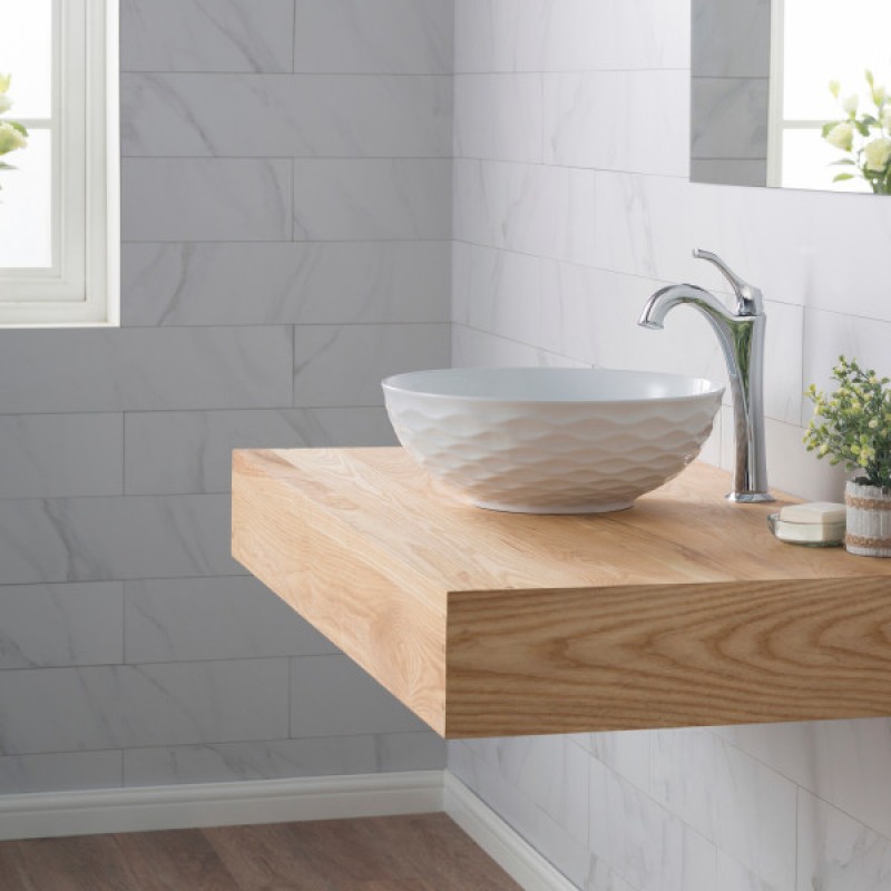 KRAUS Viva™ Round White Porcelain Ceramic Vessel Bathroom Sink, 16 1/2 in. D x 5 1/2 in. H
