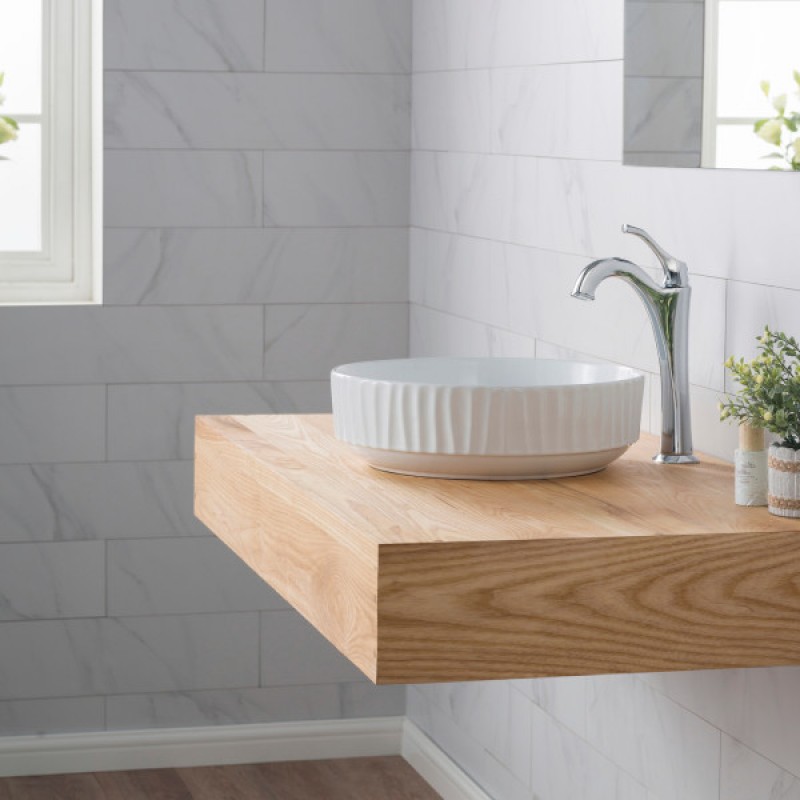 KRAUS Viva™ Round White Porcelain Ceramic Vessel Bathroom Sink, 15 3/4 in. D x 4 3/4 in. H