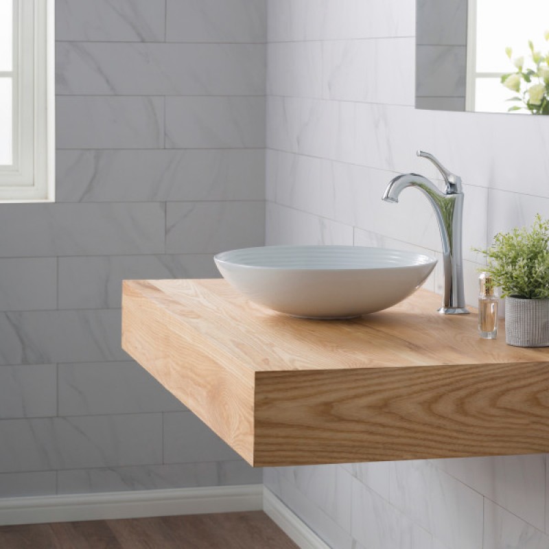 KRAUS Viva™ Round White Porcelain Ceramic Vessel Bathroom Sink, 16 1/2 in. D x 4 3/8 in. H