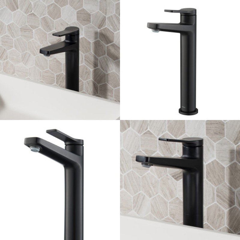 Indy™ Single Handle Vessel Bathroom Faucet and Pop Up Drain in Matte Black