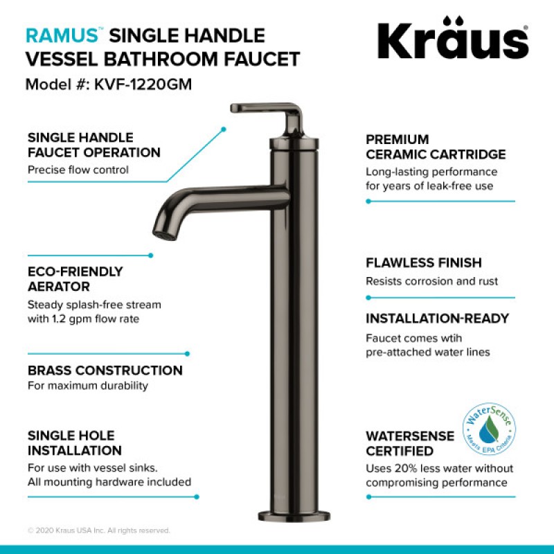 Ramus™ Single Handle Vessel Bathroom Sink Faucet with Pop-Up Drain in Gunmetal