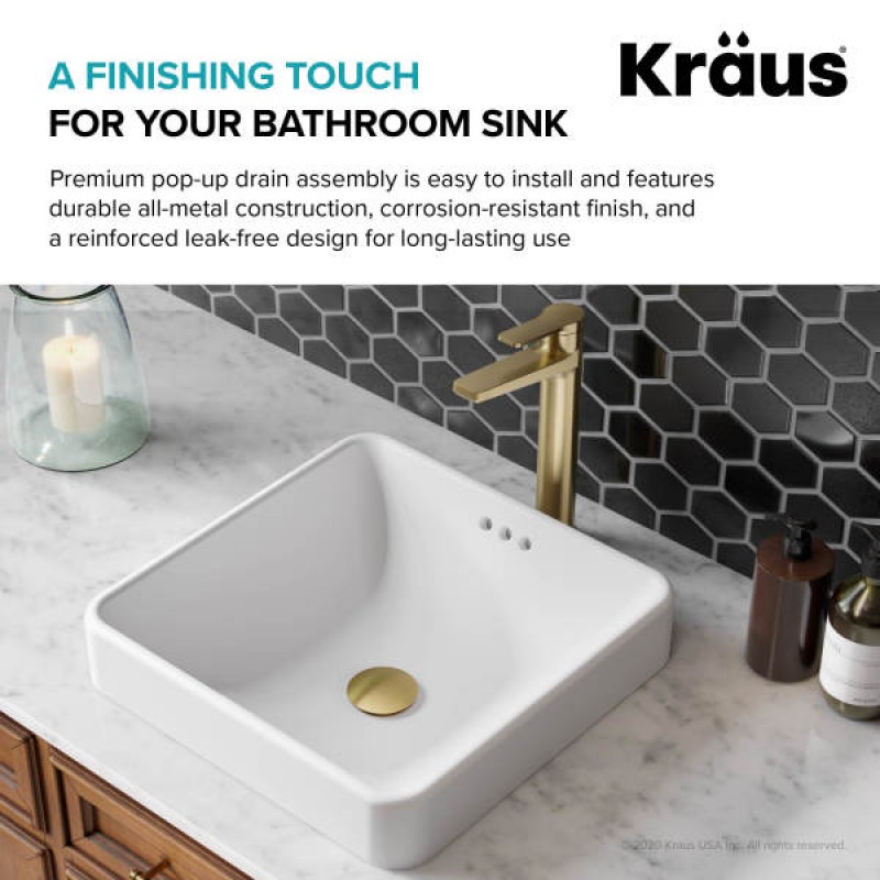 KRAUS Pop-Up Drain for Bathroom Sink with Overflow in Brushed Gold
