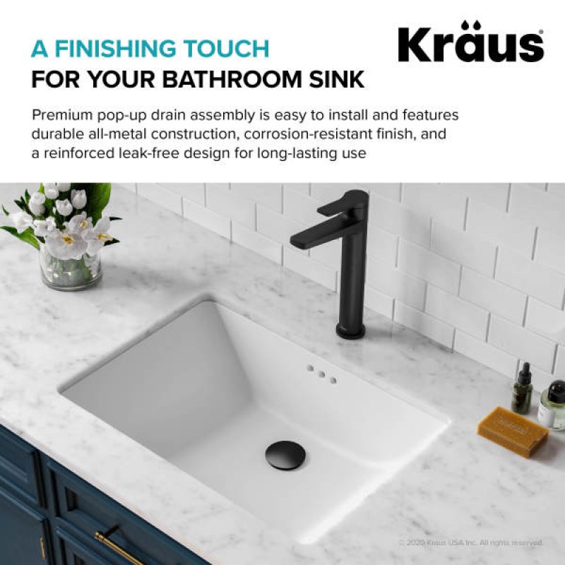 KRAUS Pop-Up Drain for Bathroom Sink with Overflow in Matte Black