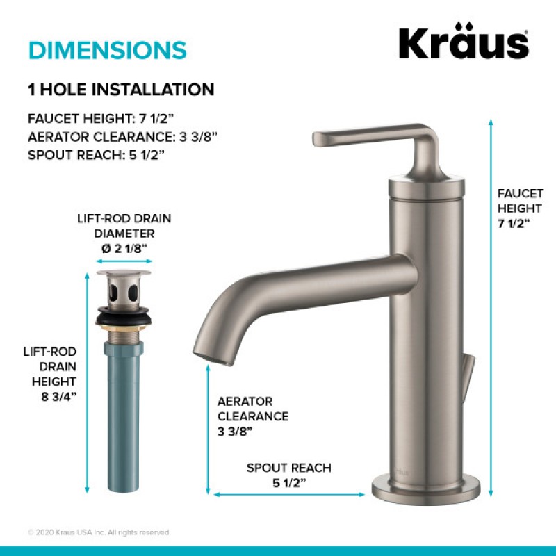Ramus™ Single Handle Bathroom Sink Faucet with Lift Rod Drain in Spot Free Stainless Steel (2-Pack)