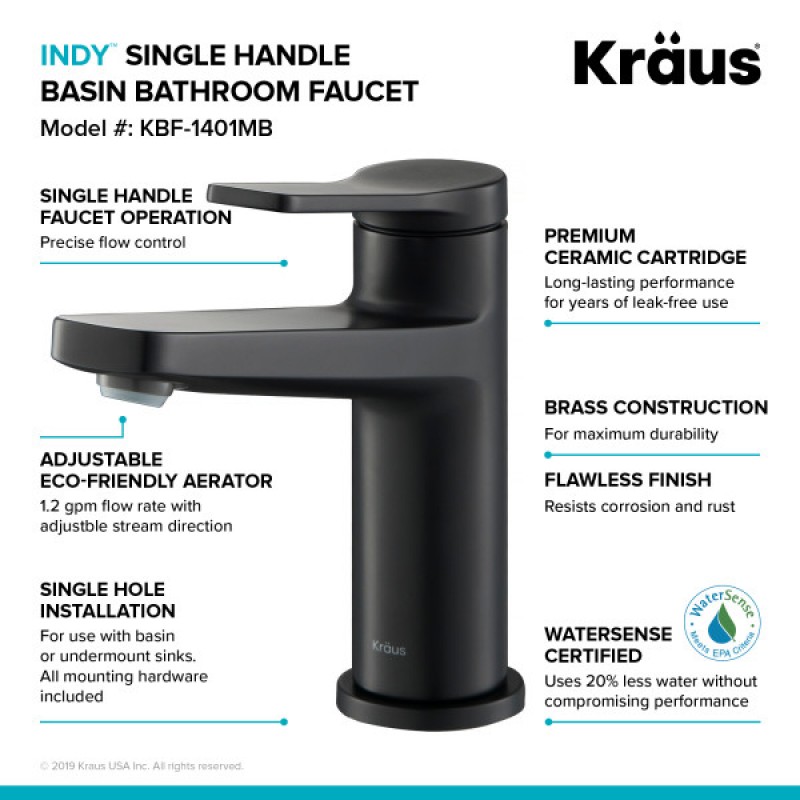 Indy™ Single Handle Bathroom Faucet in Matte Black (2-Pack)