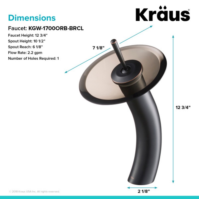 KRAUS Tall Waterfall Bathroom Faucet for Vessel Sink with Clear Brown Glass Disk, Oil Rubbed Bronze Finish