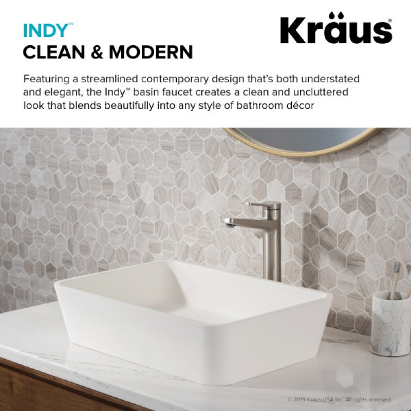 Indy™ Single Handle Vessel Bathroom Faucet in Spot Free Stainless Steel with Matching Pop-Up Drain
