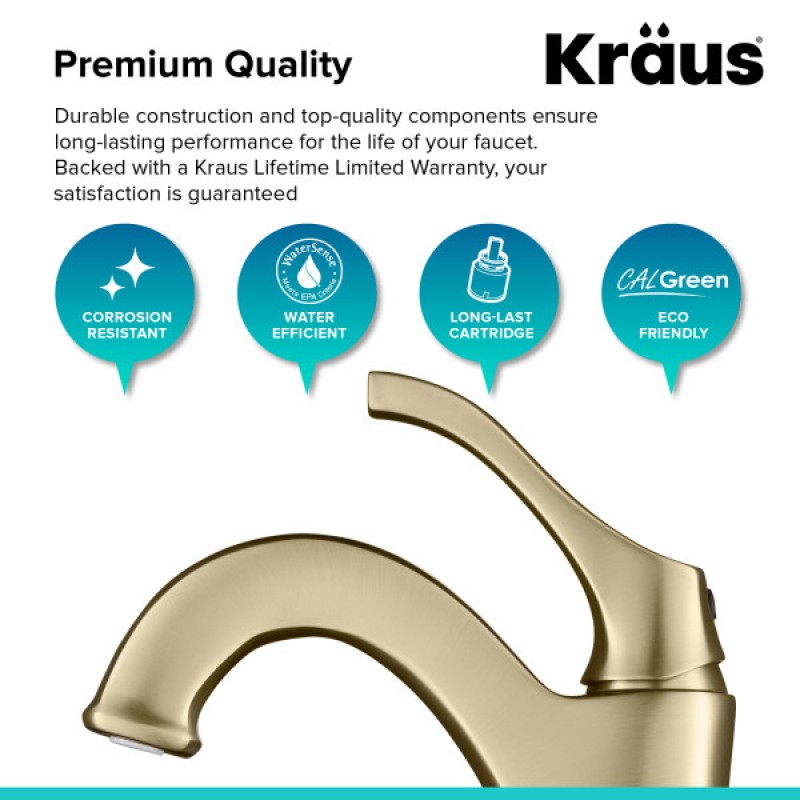 KRAUS Arlo™ Brushed Gold Tall Vessel Bathroom Faucet with Pop-Up Drain (2-Pack)