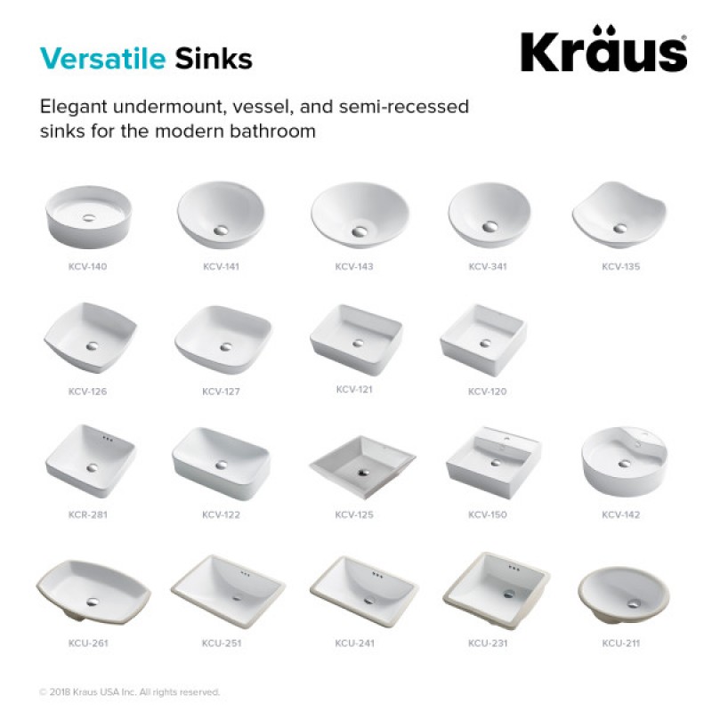 KRAUS Elavo™ Square Vessel White Porcelain Ceramic Bathroom Sink with Overflow, 18 1/2