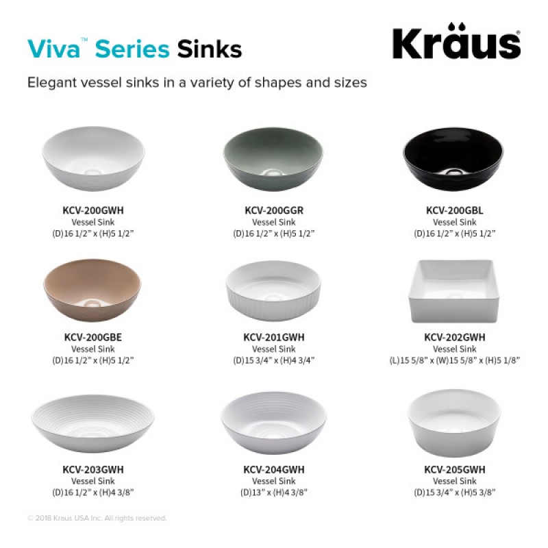 KRAUS Viva™ Round Black Porcelain Ceramic Vessel Bathroom Sink, 16 1/2 in. D x 5 1/2 in. H