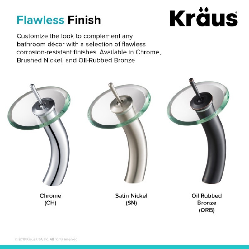 KRAUS Tall Waterfall Bathroom Faucet for Vessel Sink with Clear Glass Disk, Satin Nickel Finish