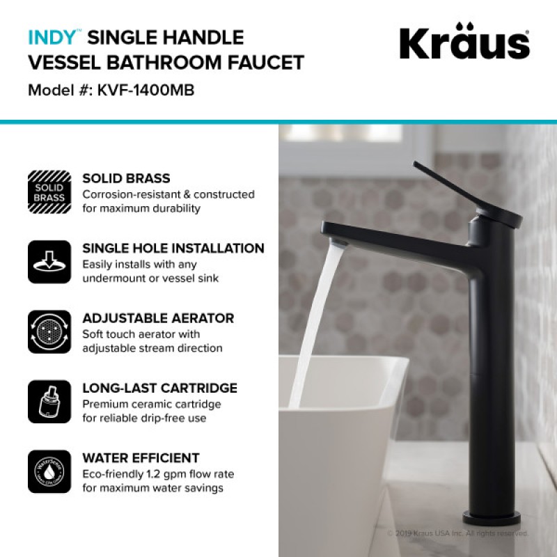 Indy™ Single Handle Vessel Bathroom Faucet in Matte Black