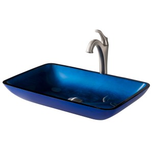 KRAUS 22-inch Rectangular Blue Glass Bathroom Vess...
