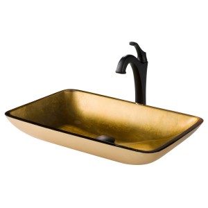 KRAUS 22-inch Rectangular Gold Glass Bathroom Vess...