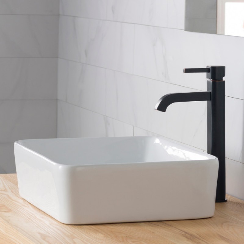 KRAUS 19-inch Modern Rectangular White Porcelain Ceramic Bathroom Vessel Sink and Ramus™ Faucet Combo Set with Pop-Up Drain, Oil Rubbed Bronze Finish
