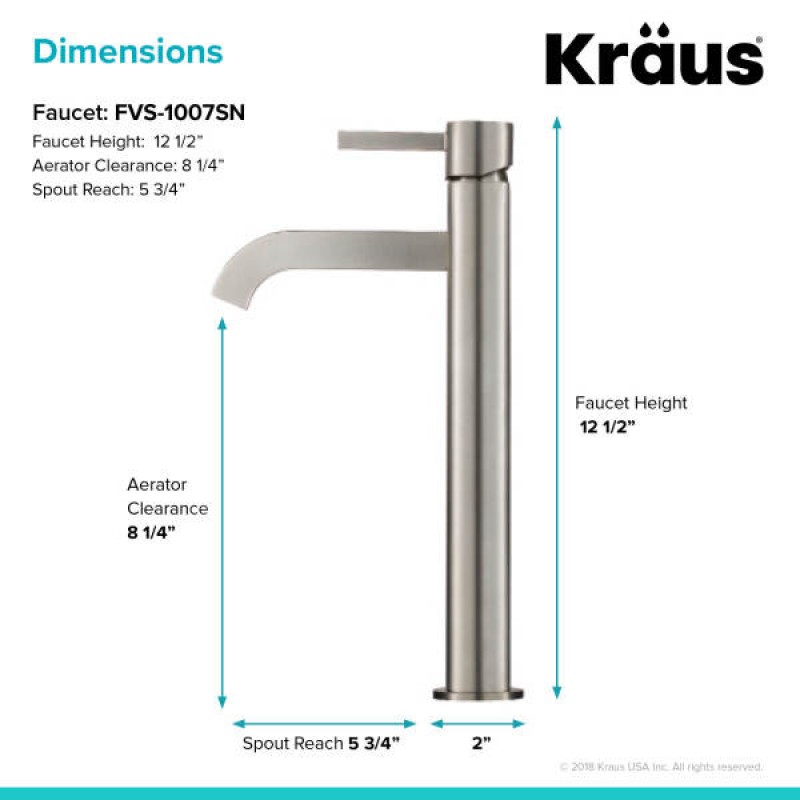 KRAUS Ramus™ Tall Vessel Bathroom Faucet, Satin Nickel Finish
