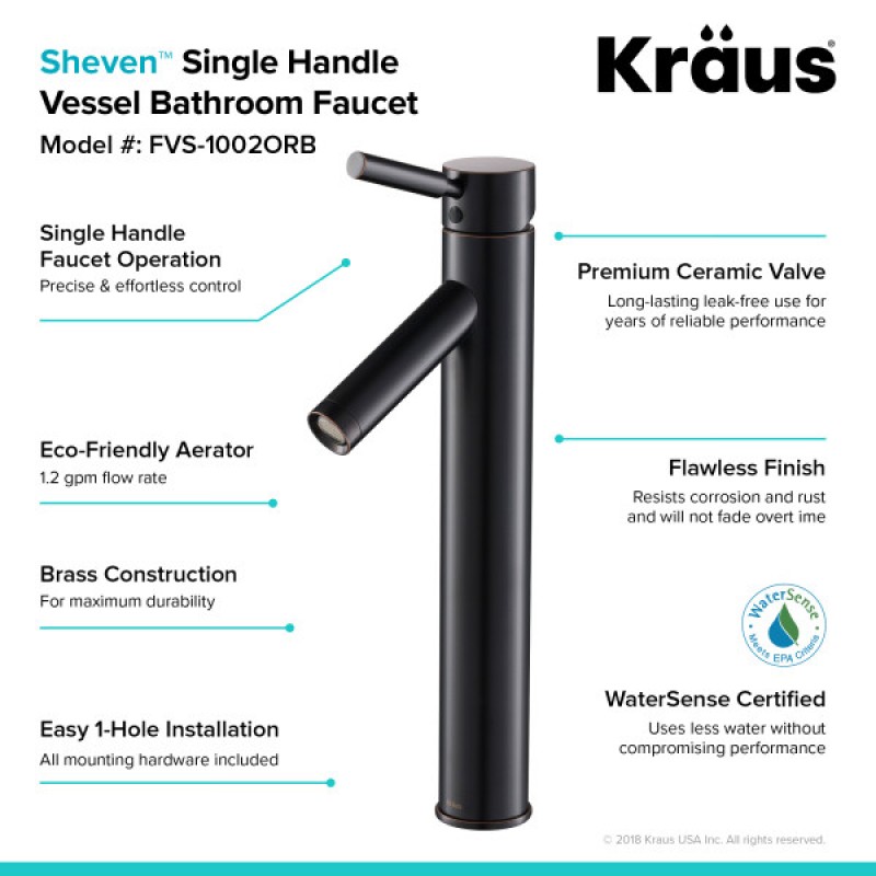 KRAUS Sheven™ Tall Vessel Bathroom Faucet, Oil Rubbed Bronze Finish
